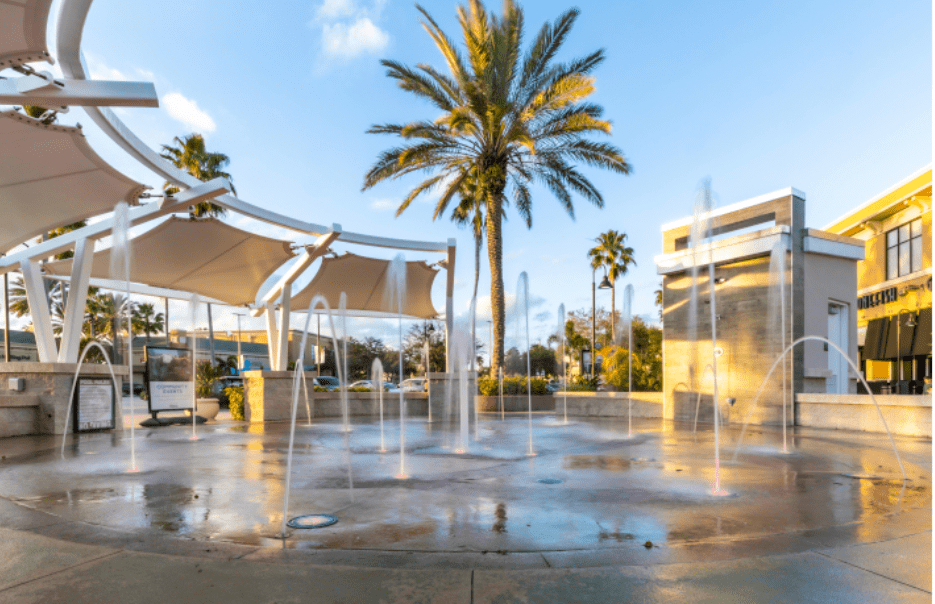 The Avenues Viera splash pad on a sunny day