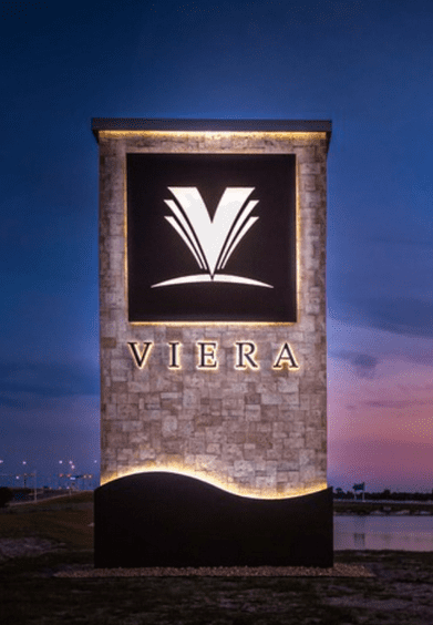 Viera sign illuminated at night