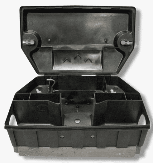 A closed, weighted black Aegis-RP bait station.