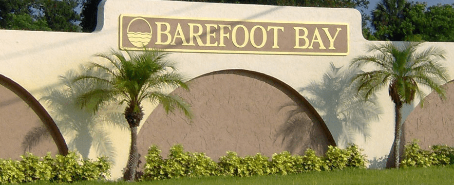 Barefoot Bay community entrance sign.