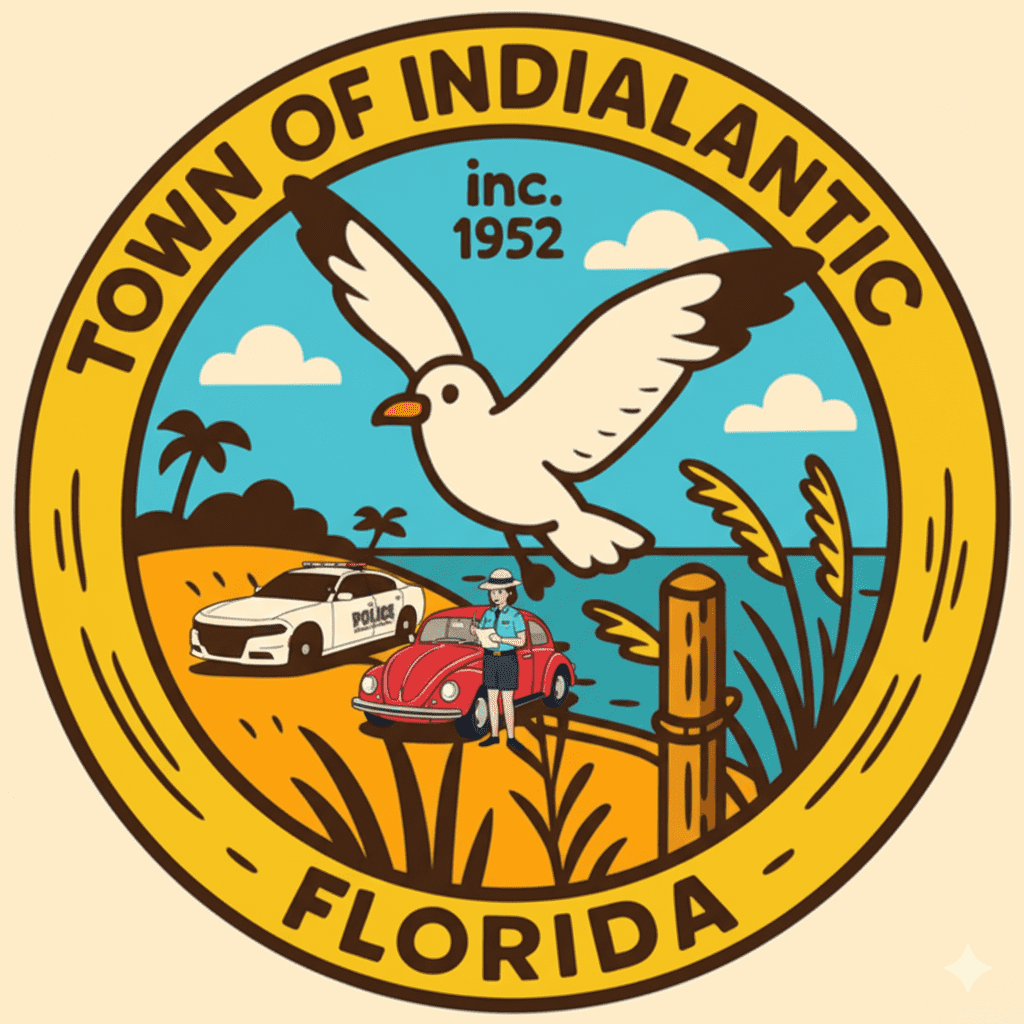 Termite Control Indialantic Florida - Satirical Town of Indialantic crest with police car and meter maid.